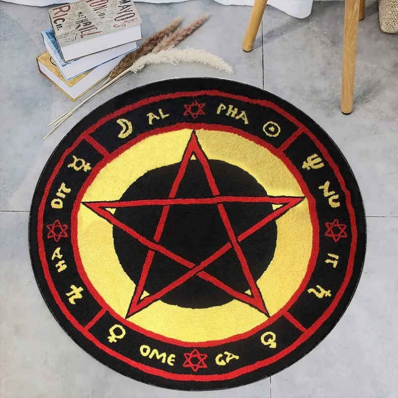 Home Textiles Rug - Runder Teppich mit mystischem Symbol-Aufdruck, Astro-inspirierte