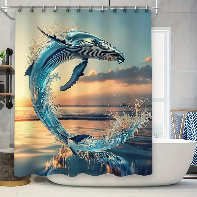 Home Textiles Luxury Curtains - Blauwal-Druck-Duschvorhang, wasserdicht, Baddekoration für Badezimmer, luxuriöse