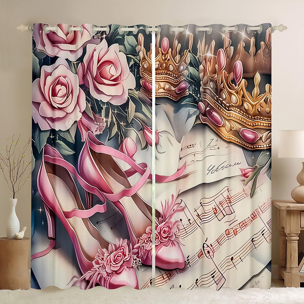 Home Textiles Luxury Curtains - Rosa Rosen-Duschvorhang, Fenstervorhänge, königlicher Luxus, Musikästhetik,