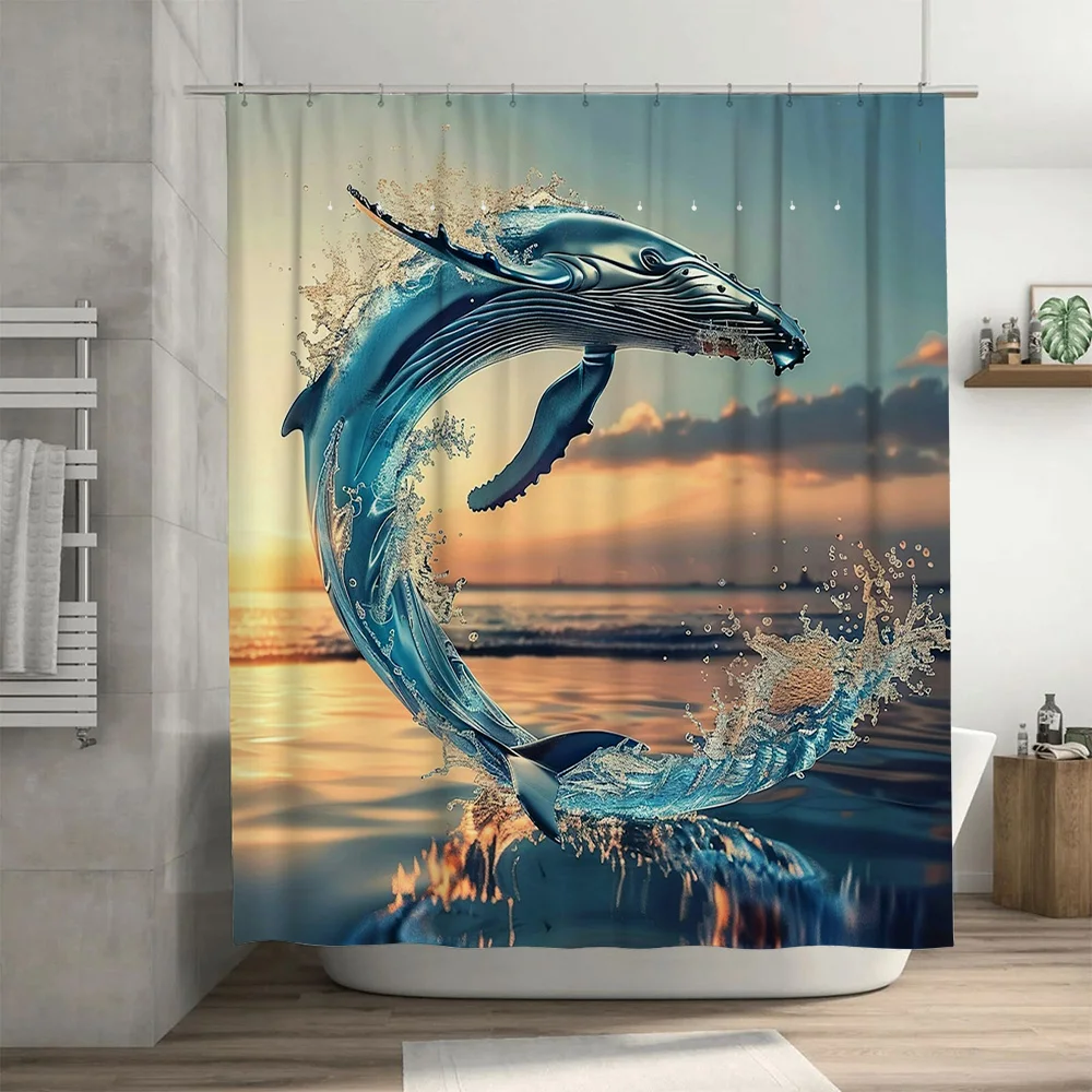 Blauwal-Druck-Duschvorhang, wa – Home Textiles Luxury Curtains Bewertung und Preis