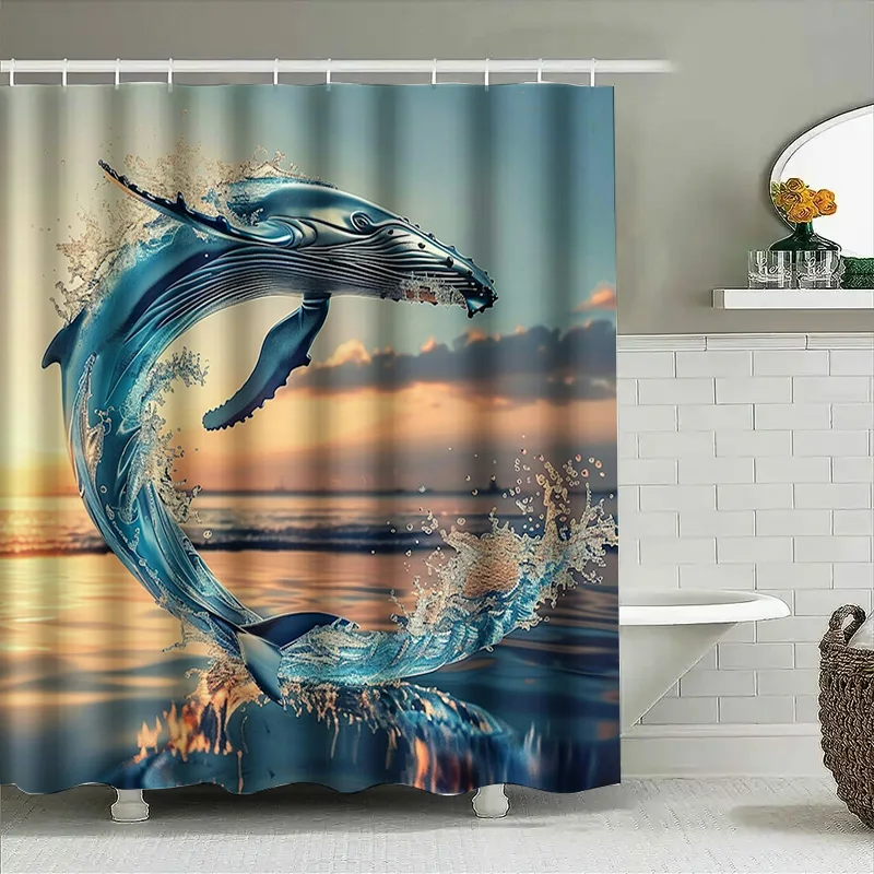 Blauwal-Druck-Duschvorhang, wa – Home Textiles Luxury Curtains Bewertung und Preis